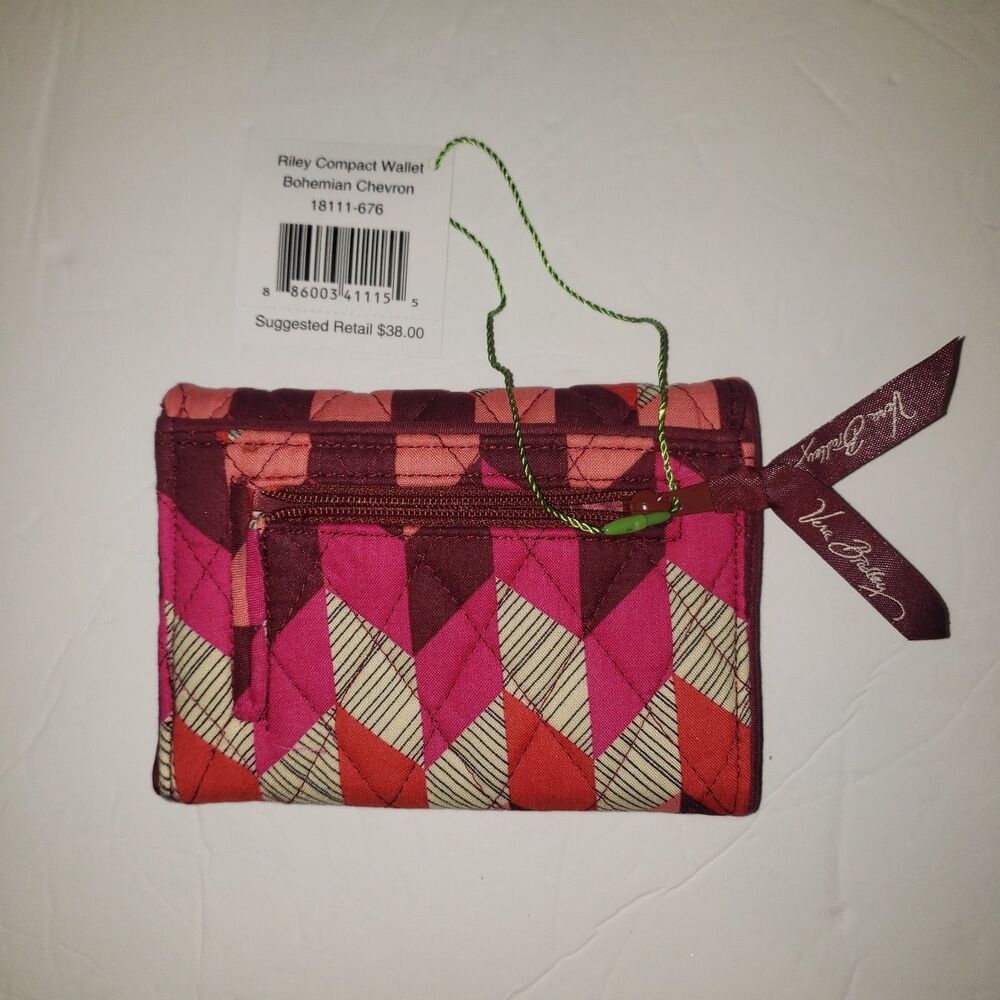 Vera Bradley Riley Compact Wallet Retired Pattern Bohemian Chevron 2016 NEW - Picture 2 of 9